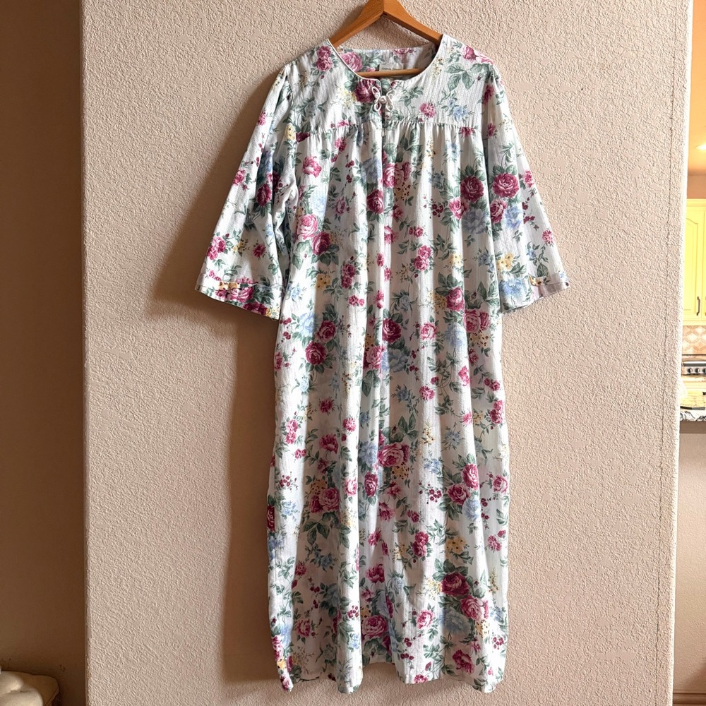 VTG Amanda Stewart Intimate Pink Floral Flannel Nightgown Size Large Cottagecore